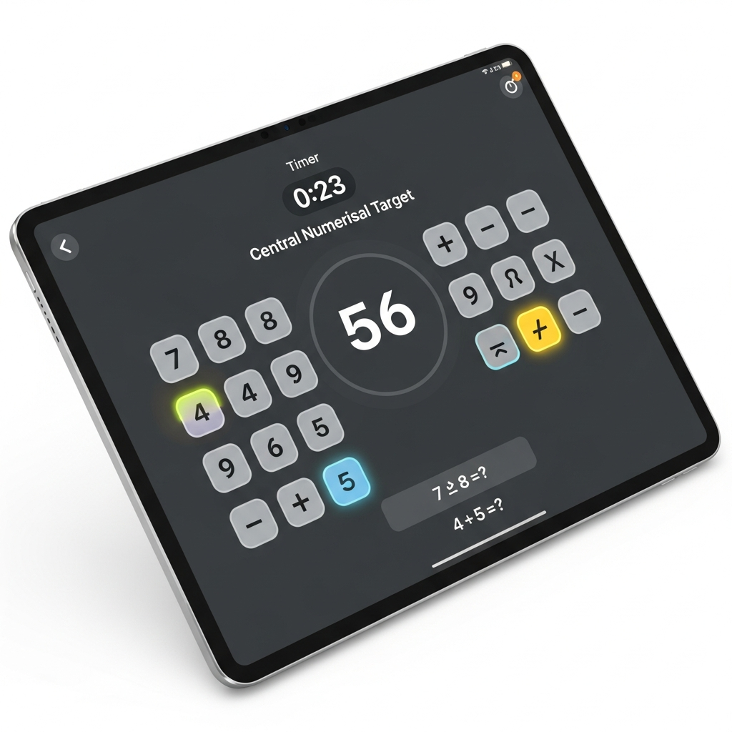 Diagram illustrating the core mechanics of the Hit the Button math game, showing a user interface with numerical targets and a timer.