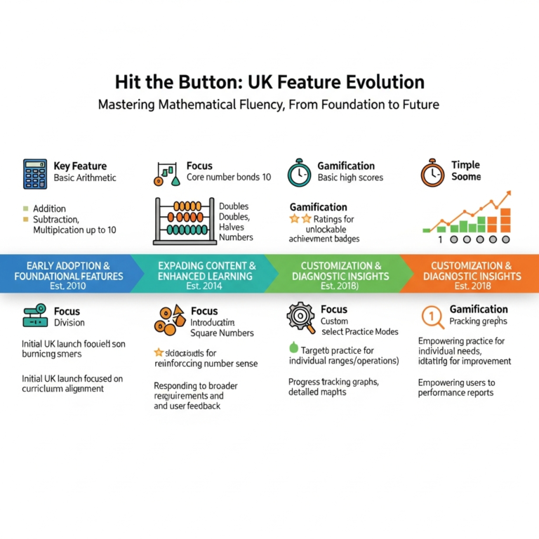 Infographic illustrating the progression of Hit the Button features over time, highlighting key milestones and upcoming additions for the UK market.