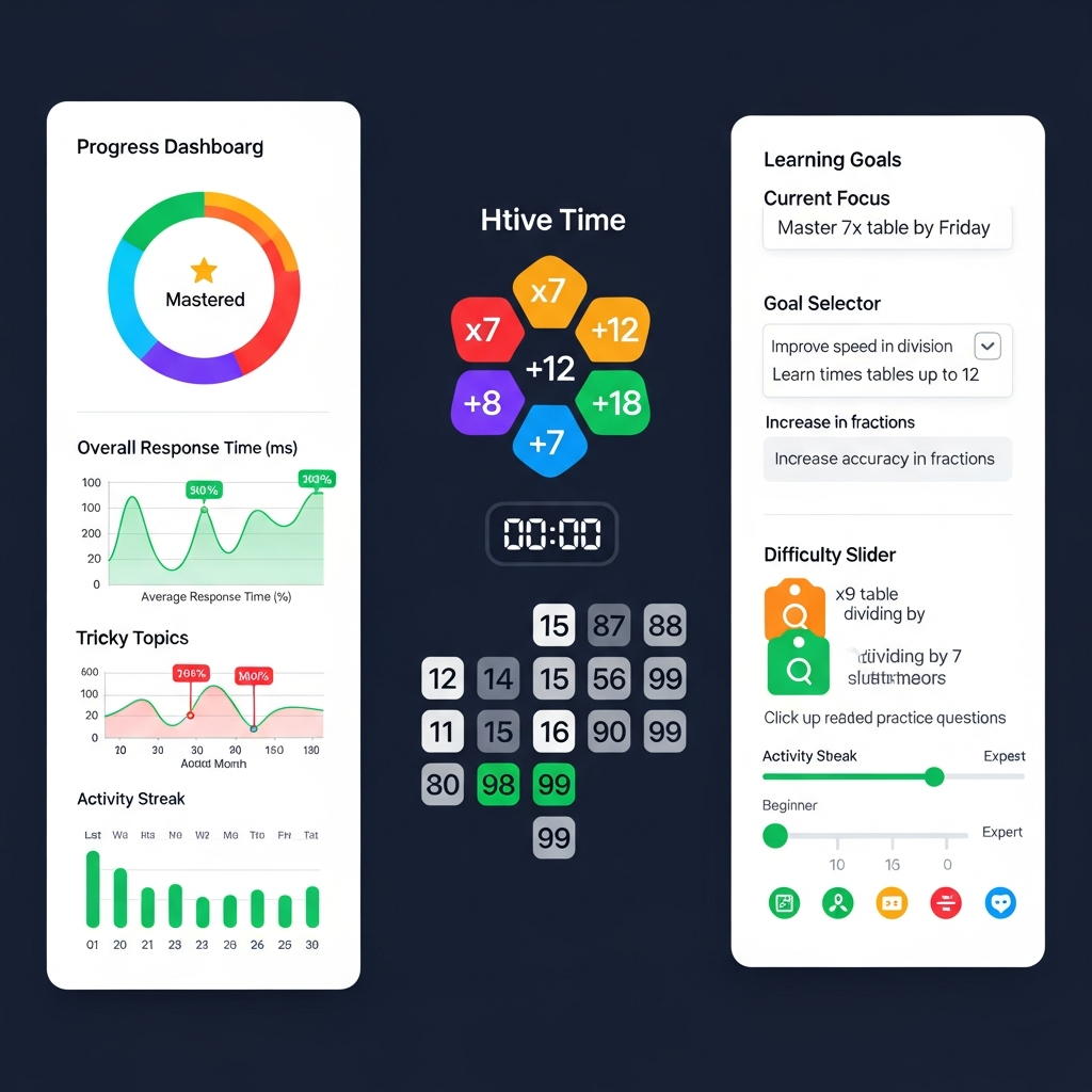 Mockup of a future Hit the Button game interface featuring advanced progress tracking dashboards and customisable learning goals for UK students.