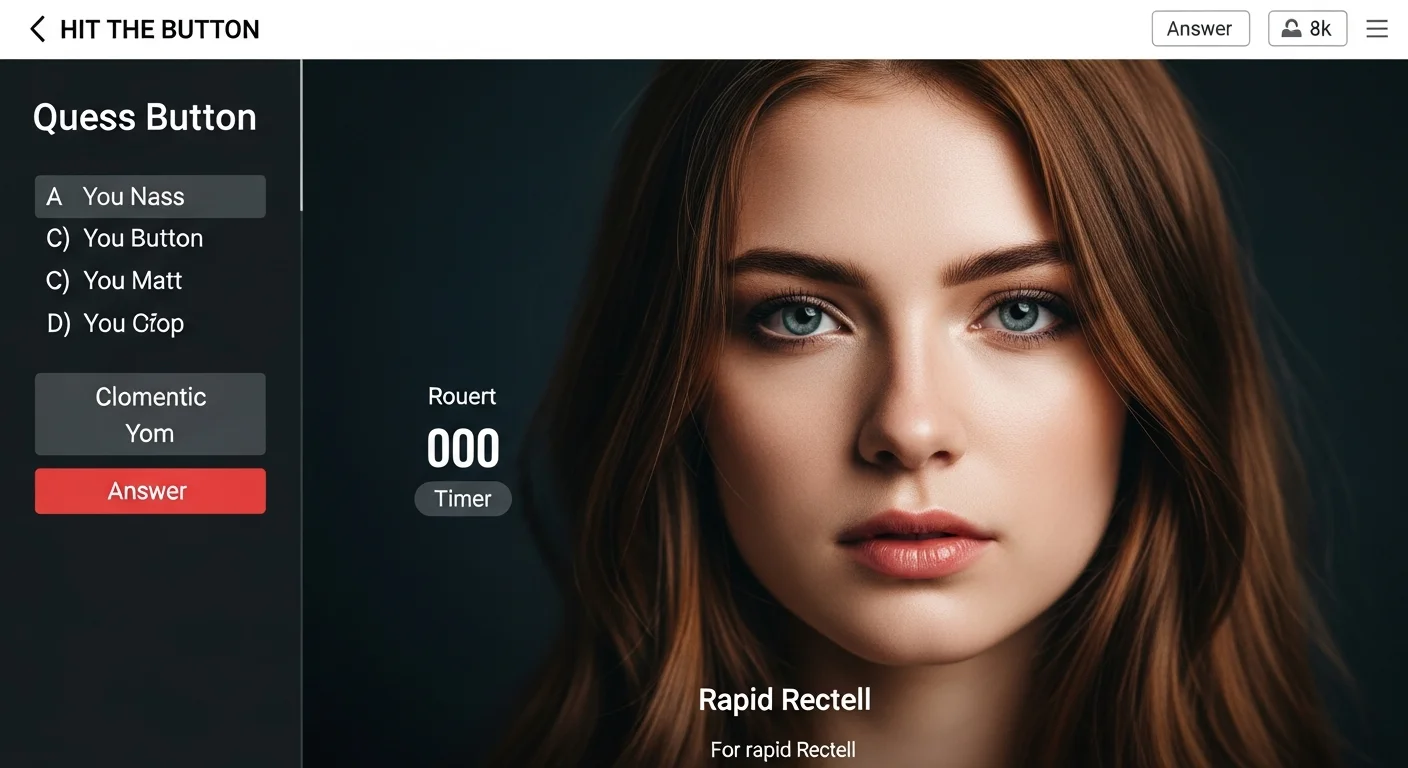 A screenshot of the 'Hit the Button' game interface, clearly showing the question, answer options, and a countdown timer, illustrating the game's core mechanics for rapid recall.