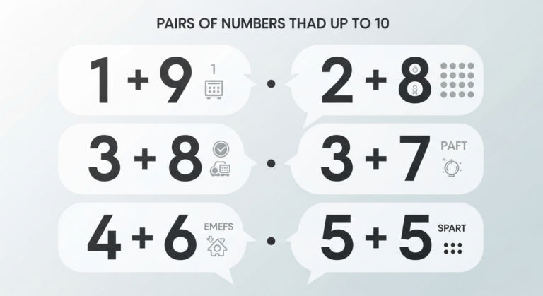 Infographic illustrating pairs of numbers that add up to 10, like 1+9, 2+8, 3+7, 4+6, 5+5.