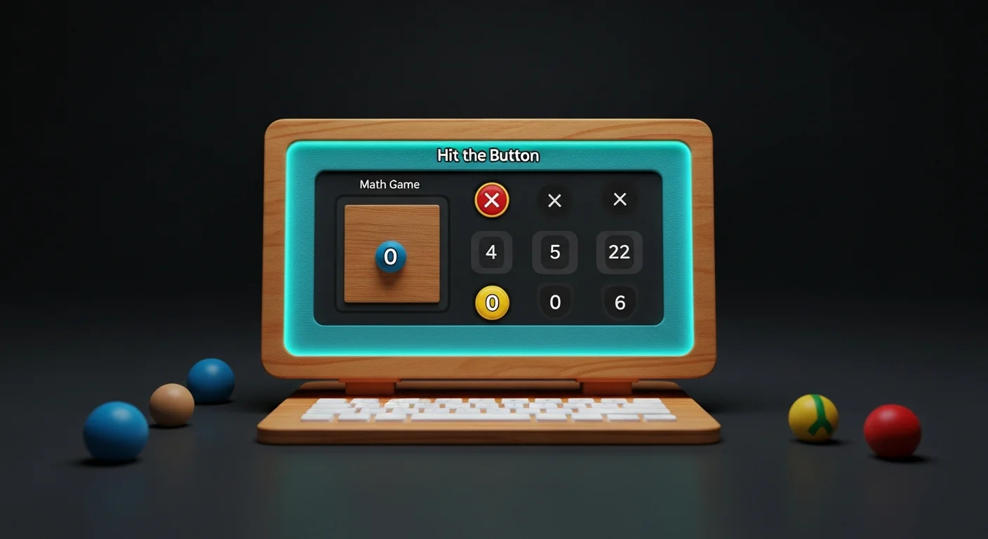 Screenshot of the Hit the Button Math Game showing a player successfully completing a multiplication challenge.